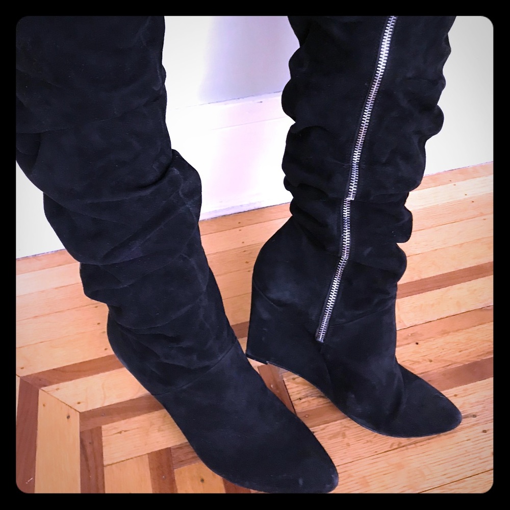 Black leather wedge heel Rebecca Minkoff boots